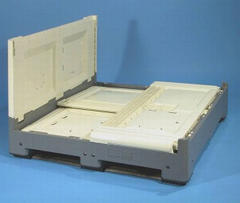 Foldable solid intermediate bulk container. Designed and manufactured specifically for the Euro standard (1200x800). Uniquely narrow. Comes with 3 skids