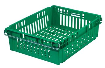 42L vented plastic crate with swing bars
