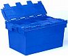 Plastic attached-lid plastic crate
