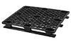 Very light weight nestable industrial plastic pallet with snap-on skids. Reduces freight charge by self assembly of snap-on skids: volume saving up to 75 %
